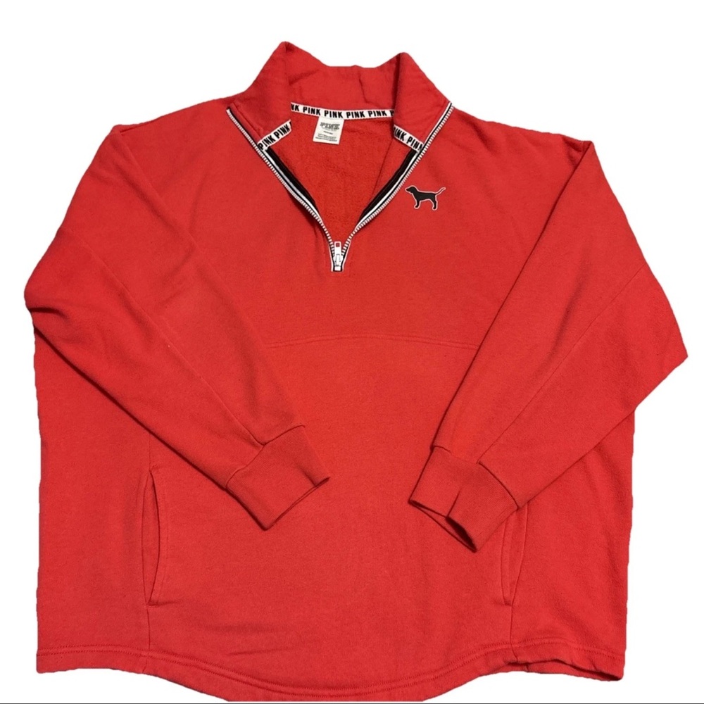 PINK Victoria's Secret Women’s M Red Quarter Zip Pullover Sweatshirt Sweater - Picture 3 of 11